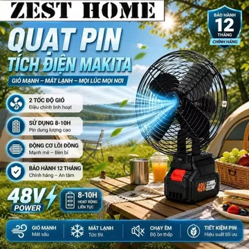 Quạt Tích Điện Kèm Pin 10 Cell Chạy Liên Tục 8H, Đầy Đủ Phụ Kiện Quạt + Pin + Sạc, Quạt Tích Điện Quạt Siêu Mát