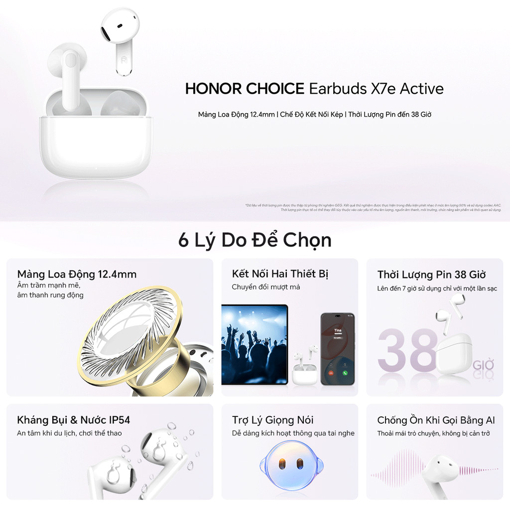 Tai Nghe Bluetooth Honor Choice Earbuds X7e Active | Thời lượng pin lên đến 38 giờ | Kháng bụi và nước IP54 | BigBuy360 - bigbuy360.vn