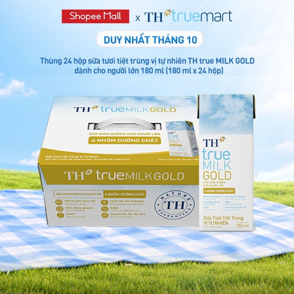 Thùng 24 hộp sữa tươi tiệt trùng vị tự nhiên TH true MILK GOLD dành cho người lớn tuổi 180ml