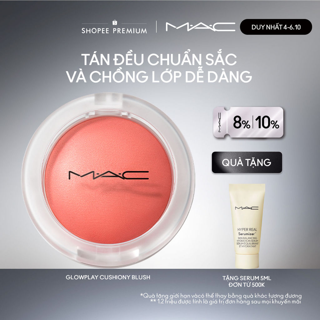 Phấn má hồng căng bóng MAC Glow Play Cushiony Blush| Kết cấu đàn hồi, chuẩn sắc và dễ dàng chồng lớp