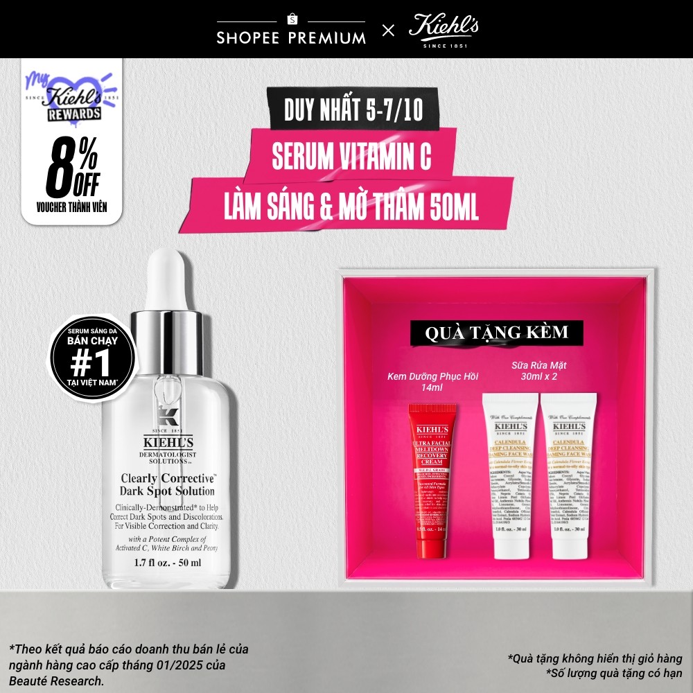 Serum Vitamin C làm sáng da & mờ thâm mụn Kiehl's Clearly Corrective™ Dark Spot Solution 50ml