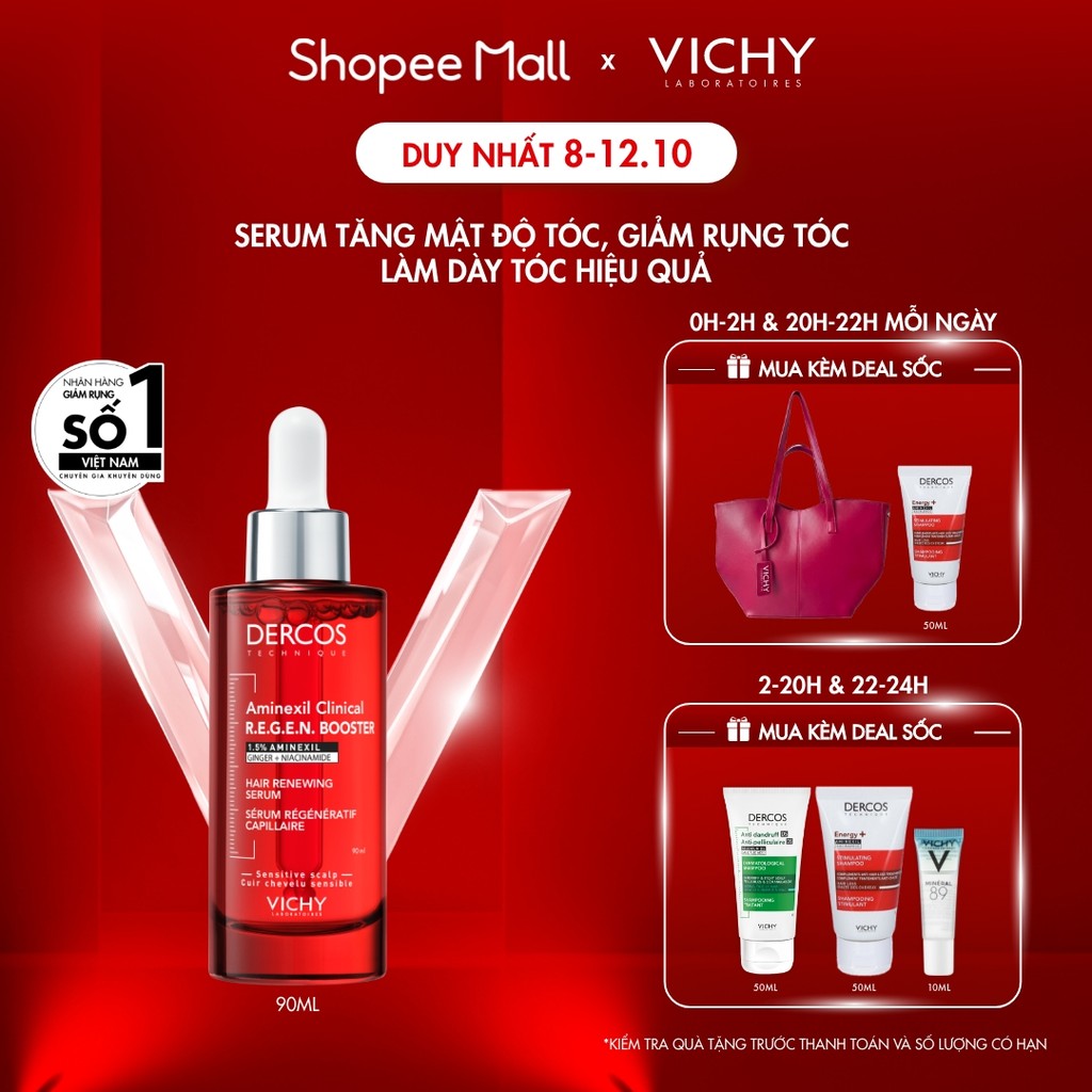 Serum Vichy Dercos tăng mật độ tóc, giảm rụng tóc, làm dày tóc hiệu quả 90ml - Dành cho tóc mỏng, thưa, yếu