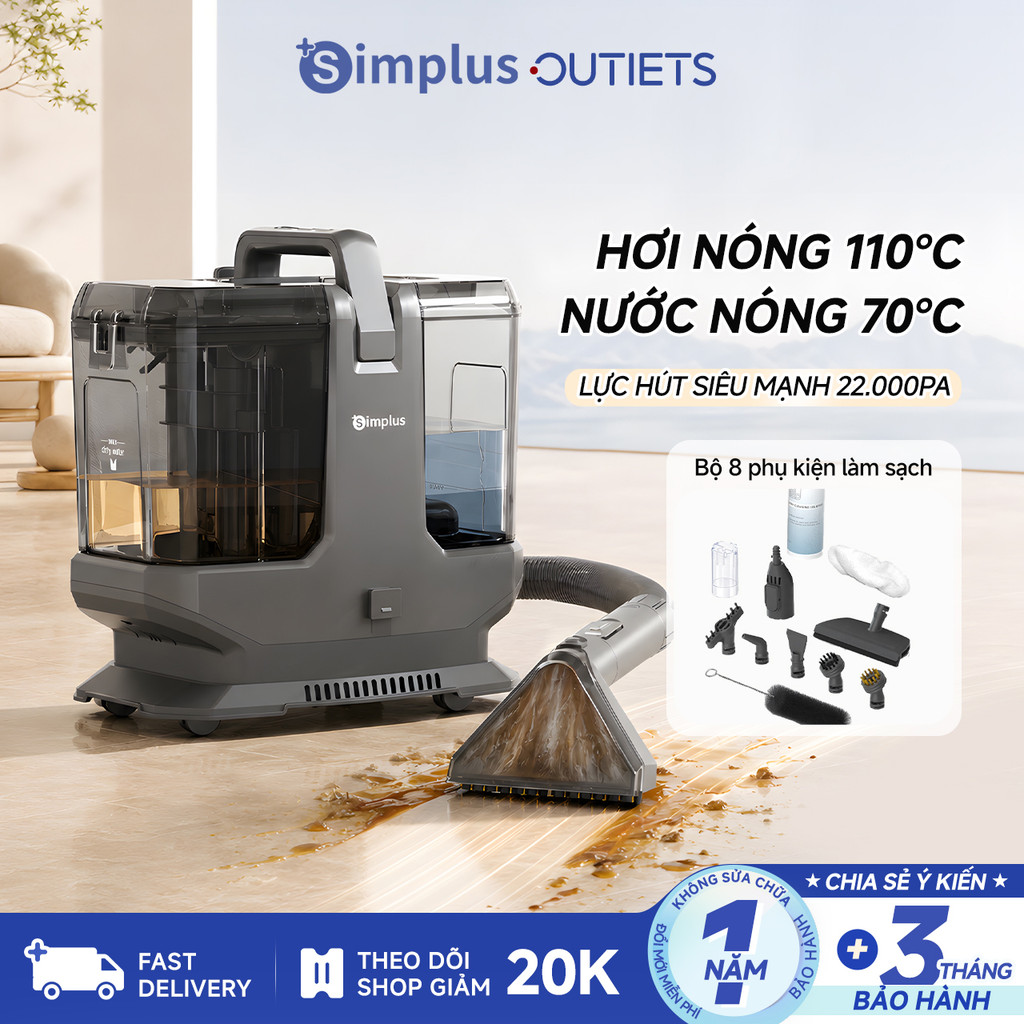Máy giặt vải Simplus 22,000Pa Hơi nước nhiệt độ cao 110℃, Chức năng nước nóng 70℃ Sofa Đệm Thảm trải sàn BYJH003