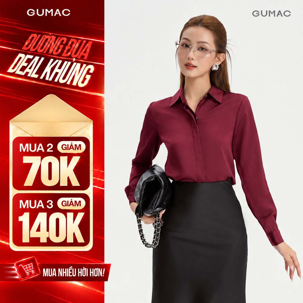[VOUCHER 70K] Áo Sơ Mi Lụa Nữ Tay Dài GUMAC Kiểu Basic Chất Lụa Mềm Mát Thiết Kế Lai Bầu Nẹp Đôi Thanh Lịch BAE00003