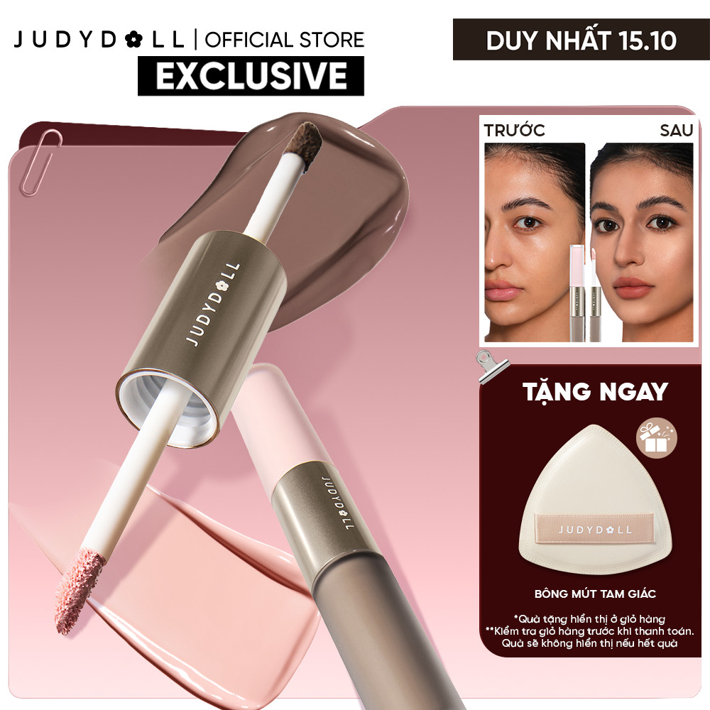 Kem Bắt Sáng & Tạo Khối 2 Đầu JUDYDOLL Liquid Highlighter & Contour Duo Lâu Trôi Dễ Tán Không vón cục Khối kem Triệt sắc 4,8g