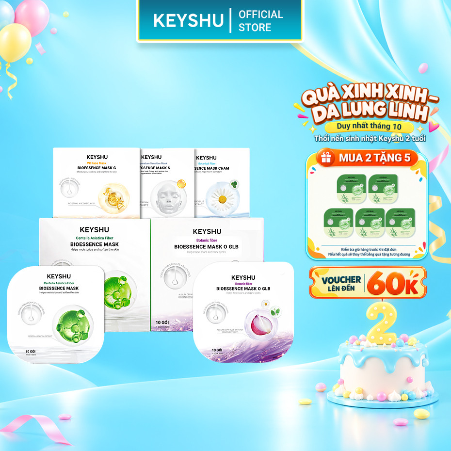 [MUA 2 HỘP TẶNG 5 MIẾNG] Combo 2 Hộp Mặt Nạ KEYSHU 10 Miếng 30ML Dưỡng Ẩm, Làm Sáng Da, Hỗ Trợ Ngăn Ngừa Lão Hóa