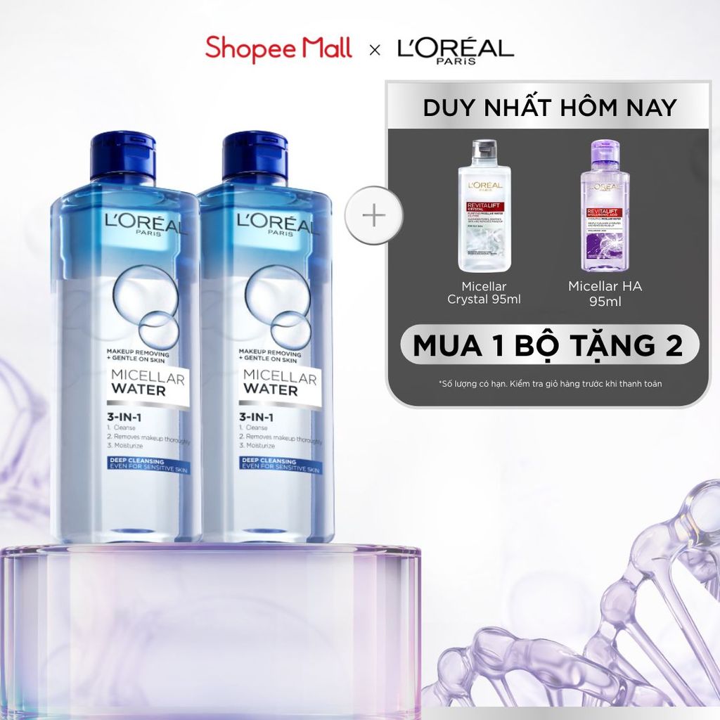PB- Bộ 2 nước tẩy trang đa năng 3in1 làm sạch sâu L'Oreal Paris 400ml x 2