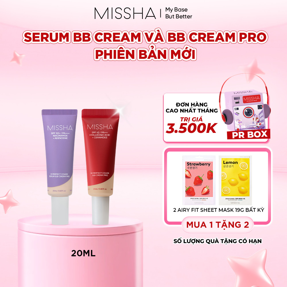 [ĐỘC QUYỀN] Missha BB Cream Pro/Serum 20ml che khuyết điểm, chống nắng SPF42/SPF50+ dưỡng ẩm và che phủ hoàn hảo