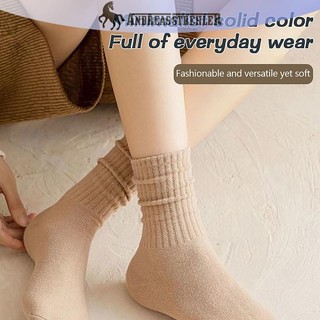 Onetimingfine Giữ ấm và lạnh ngoài trời Tất nữ màu trơn Thời trang Kaki Nâu trắng Cotton Tất cho bé gái Hàn Quốc VN