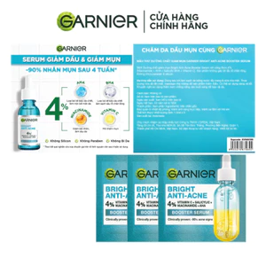 Bộ 3 Dưỡng chất cho da dầu mụn Garnier Bright Complete Anti-Acnes Booster Serum 4% 1.5mlX3