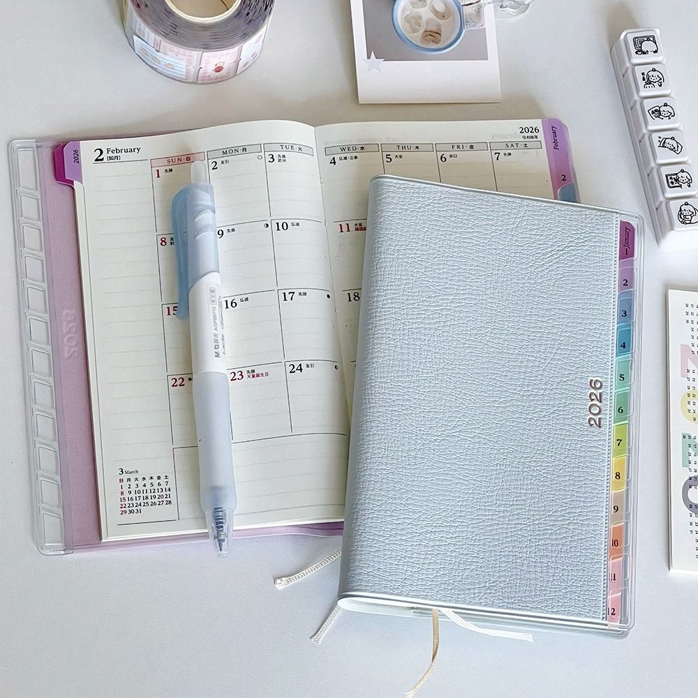 BEABOUT 2026 Planner, Da PU với Lịch Chương trình nghị sự Sách, DIY 220 Trang Danh sách việc cần làm đầy màu sắc Notepad Đồ dùng học tập