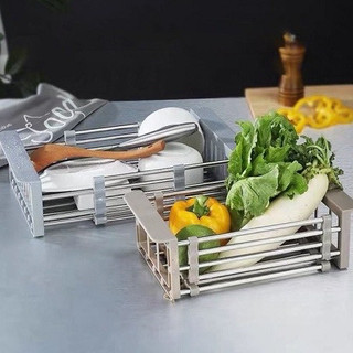 Khay inox rút gọn gác bồn rửa chén, bát - đựng đồ đa năng, tiện dụng
