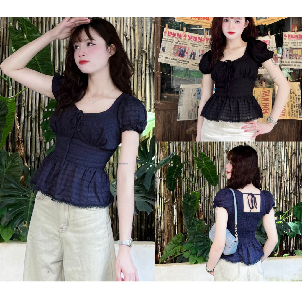 Áo Babydoll Thắt Eo, Smock Lưng Ôm Dáng Cực Xinh Màu Xanh Kiểu Cổ Vuông Hàn Quốc_A649