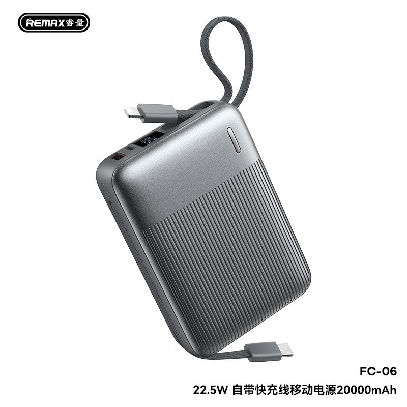 Cục tích điện REMAX FC-06 20000mAh USB-A / TypeC PD / TypeC cáp Out 22.5W, LN 12W - chứng nhận CCC