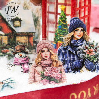 JIANWU Giáng Sinh Vui Vẻ Series Vintage Nhân Vật Tuyết Lễ Hội Phong Cảnh Chất Liệu Cắt Dán PET Nhãn Dán Sáng Tạo Tạp Chí Văn Phòng Phẩm