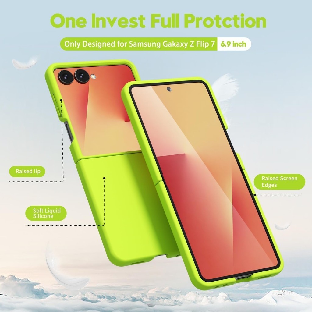 Slim Mịn Mờ Trơn Màu Sáng Silicon Lỏng Ốp lưng Samsung Galaxy Z Flip 7 Flip 7FE Z Flip 6 Z Flip 5 Gel Cao Su Mềm Chống Sốc Huỳnh Quang Neon Xanh Lá Cây ốp Lưng