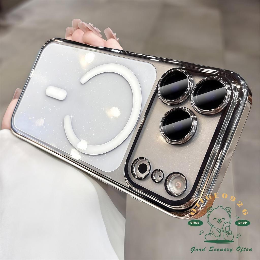 【 Ốp lưng iPhone17 】 Vỏ từ tính lấp lánh mạ màu cam iphone 17 Pro Max 16 15 14 13 12 11 cho vỏ iPhone PC Vỏ cứng chống sốc