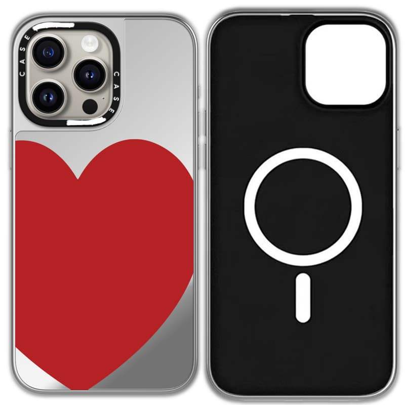CASECASE X Big Red Love Case Black & Sliver Mirror Vỏ iPhone hút từ tính cho iPhone 17 Air 16 15 14 13 12 Pro Max Plus Ốp lưng cứng có hộp khắc logo