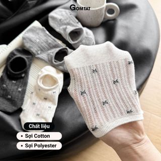 Set 5 đôi tất nữ cổ thấp họa tiết nơ GOMTAT, vớ nữ nơ cute phối lưới thoáng khí, thấm hút mồ hôi - ZFK-A004-CB5
