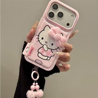 Ốp điện thoại nơ ba chiều hình mèo KT màu hồng dễ thương cho iPhone17 Pro Max 16 15 14 13 Pro Max bảo vệ camera chống sốc chống rơi mặt sau cứng