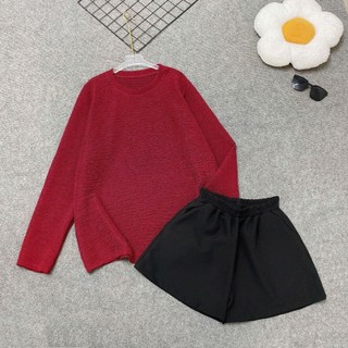 Đồ Bộ Bigsize Nữ Áo Thun Tay Dài Phối Quần Short Lưng Chun Form Rộng Cho Chubby A312+Q500