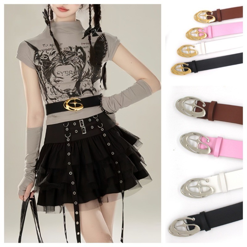 Thắt lưng da PU khóa chữ thập thiết kế Gothic Y2K, chống thấm nước, phù hợp với quần jeans và váy, nhiều màu sắc