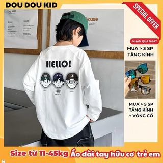 [DOU DOU KID] DT30 Áo Thun Dài Tay Bé Trai Bé Gái Chất Cotton Hữu Cơ 14-45kg