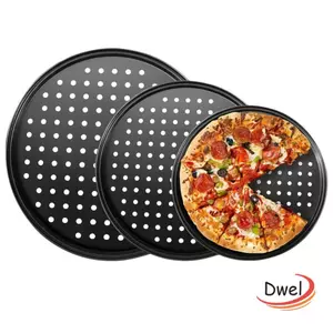 Bộ Chảo Pizza Đục Lỗ DWEL, Mupti Purpose 9 / 10 / 11 / 12 / 14 Inch Khay Nướng Pizza, Đĩa Nấu Ăn Bằng Thép Carbon Tròn Chống Dính Bền Đẹp Sắc Nét & Bubbly