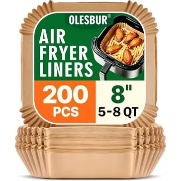 Tấm lót nồi chiên không khí OLESBUR dùng một lần, 200 chiếc Tấm lót giấy Airfryer 8 Inch, Giấy da không tẩy trắng cho giỏ đựng nồi chiên không khí, Phụ kiện nồi chiên không dầu chống dính, Tấm lót để