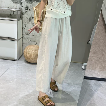 Quần ống thẳng Quần ống rộng cho nữ Quần ống thẳng nhỏ rộng Vải lanh nhẹ Lyocell rộng thường ngày dành cho nữ Mùa hè Mới mát mẻ dáng mỏng hơn Nhìn đến mắt cá chân