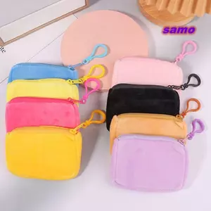 SAMO 1 Cái Túi Đựng Tiền Xu, Sang Trọng Màu Trơn Vuông Ví Đựng Tiền Xu, Mini Mỏng Ngắn Móc Khóa Thẻ ID Ví Dễ Thương Cho Nữ