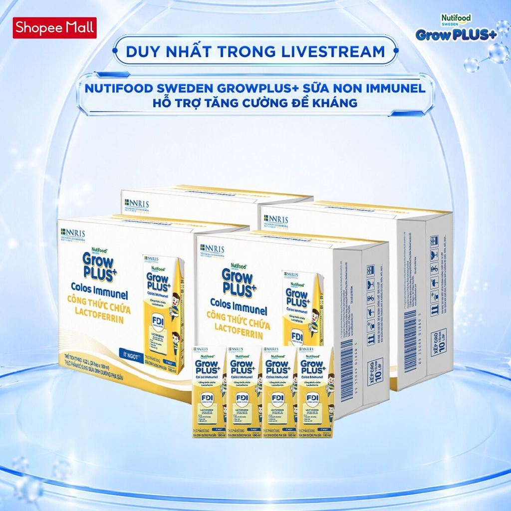 [Livestream KOL] Combo 4 Thùng 24 hộp SBPS Nutifood Sweden GrowPLUS+ Sữa Non Immunel hộp 180 ml (Bao bì tuỳ lô hàng)