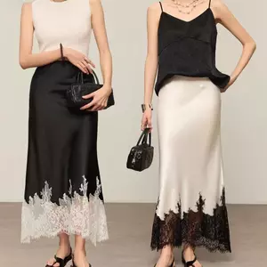 Xu Hướng Mùa Thu Mới Cổ Tích Ren Chắp Vá Eo Cao Quấn Hông Dài Váy Dự Tiệc Nữ Thời Trang Thanh Lịch Quần Áo Nữ