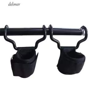 DELMER 1 Cái / Cặp Phụ Trợ Công Suất Bảo Vệ Cổ Tay, Kéo Lên Đen Nâng Trọng Lượng, Huấn Luyện Móc Thể Dục 1 Cặp Phụ Trợ Móc Thép Chống Trơn Trượt Dây Đeo Cử Tạ