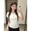 Vải tốt dành cho người lớn nhẹ kiểu Pháp!Pháp Cổ Xoay Trắng Tay Ngắn Thiết Kế Áo Thun Tay Dơi Hẹp Mỏng Hơn Nhìn Đi Lại Tất Cả Trận Đấu Top Drape Vải Thoáng Khí W