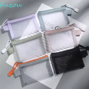 Túi dây kéo lưới FUJIOU, Túi đựng thẻ thay đổi Túi đựng thẻ Túi đựng tiền xu Nylon trong suốt, Túi đựng mỹ phẩm di động Túi đựng hàng nhỏ màu trơn Túi lưới trong suốt ngoài trời