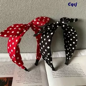 CQCJ Retro Chấm Bi Băng Đô Quấn Tóc, Thắt Nơ Tai Thỏ Nữ Băng Đô Rộng, In Hình Thời Trang Phong Cách Hàn Quốc Đeo Chéo Tóc Vòng Mũ Bé Gái