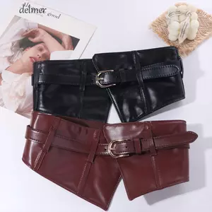 Thắt lưng rộng DELMER, Thắt lưng co giãn có thể điều chỉnh, Thắt lưng thanh lịch bằng da PU giảm béo eo Corset