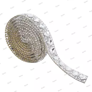 PYCOU 1 Ruy băng dây chuyền kim cương, Đính cườm sắt trên đính 3 thước Nhãn dán ruy băng kim cương dài, Trang trí Hotfix Kính pha lê Bling Băng kim cương giả Dự án trang trí nhà