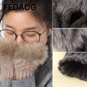 FEDAOG Cặp Đôi Găng Tay Không Ngón Ngoài Trời Dệt Kim Cừu Len Giả Lông Thỏ