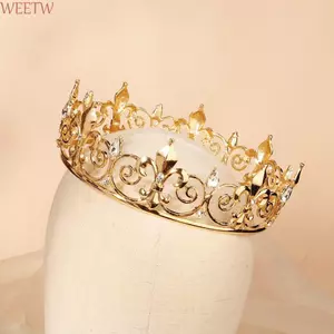 Vương miện hoàng tử kim loại WEETW, Băng đô phong cách Hàn Quốc Vương Vương miện, Thanh cổ điển Mitzvah Vương miện Phụ kiện tóc Vòng tròn Tiaras Bé gái