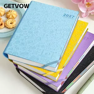Sách lịch trình hàng ngày GETVOW, Bìa dập nổi chỉ số hàng tháng 2027 Sổ tay lập kế hoạch tiếng Anh, Trang lót bút Giá đỡ dây thun Người lập kế hoạch hàng tháng