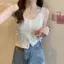 HFSHY Nữ Rỗng Ra Dệt Kim Tank Top Mùa Hè Màu Trơn Không Tay Nút Ôm Crop Top VN