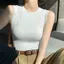 Mùa hè 2026 Màu trơn cổ tròn che ngực Áo yếm lười biếng Giảm tuổi đơn giản Slim-fit có thể mặc bên trong bên ngoài không tay đáy Top nữ