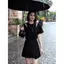 Bộ đồ hai mảnh thể thao quây màu đen phong cách Hàn Quốc mùa hè Giảm tuổi Slim-fit Slimmer Look Tay ngắn Top Matching High