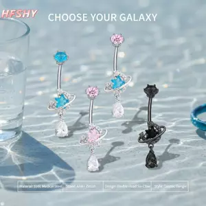HFSHY Họa Tiết Vũ Trụ Bụng Nhẫn Thép Không Gỉ Sáng Bóng Pha Lê Zircon Dangle Trang Sức Cơ Thể Cho Kỳ Nghỉ Hè Du Lịch VN