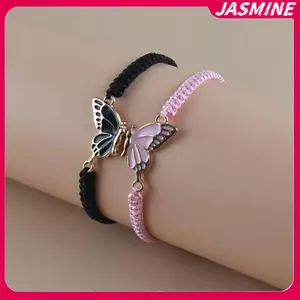 JASMINE 2 Chiếc Đơn Giản Bướm Dệt Tay Cặp Đôi Vòng Tay Dành Cho Nữ Thời Trang Bướm Lắc Tay Đa Năng Dệt Dây Đeo Tay Quà Tặng JASMINE