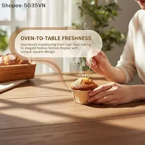 {AKIN} Nướng Bánh Muffin Cốc 50 Pa Vuông Uốn Chịu Nhiệt Độ Cao Bánh Cho Món Tráng Miệng Tiệc DIY {a}