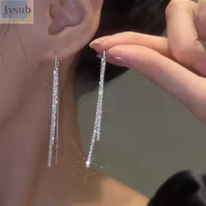 JVSUB 1 đôi bông tai dài tua rua, thiết kế dây xích lấp lánh, chất liệu pha lê đá giả, màu bạc, phụ kiện trang sức nữ