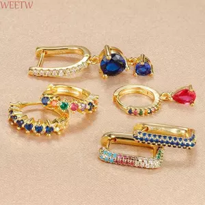 WEETW 3 Cái / bộ Bông Tai Huggie, Bông Tai Vòng Inox Tối Giản, Hình Tròn Kích Thước Nhỏ Thanh Lịch Dainty Zircon Bông Tai Hàng Ngày